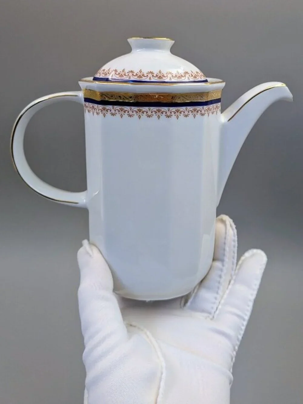 Vintage Tirschenreuth TIR419  Mini Coffee / Tea Pot - Cobalt Blue and Gold